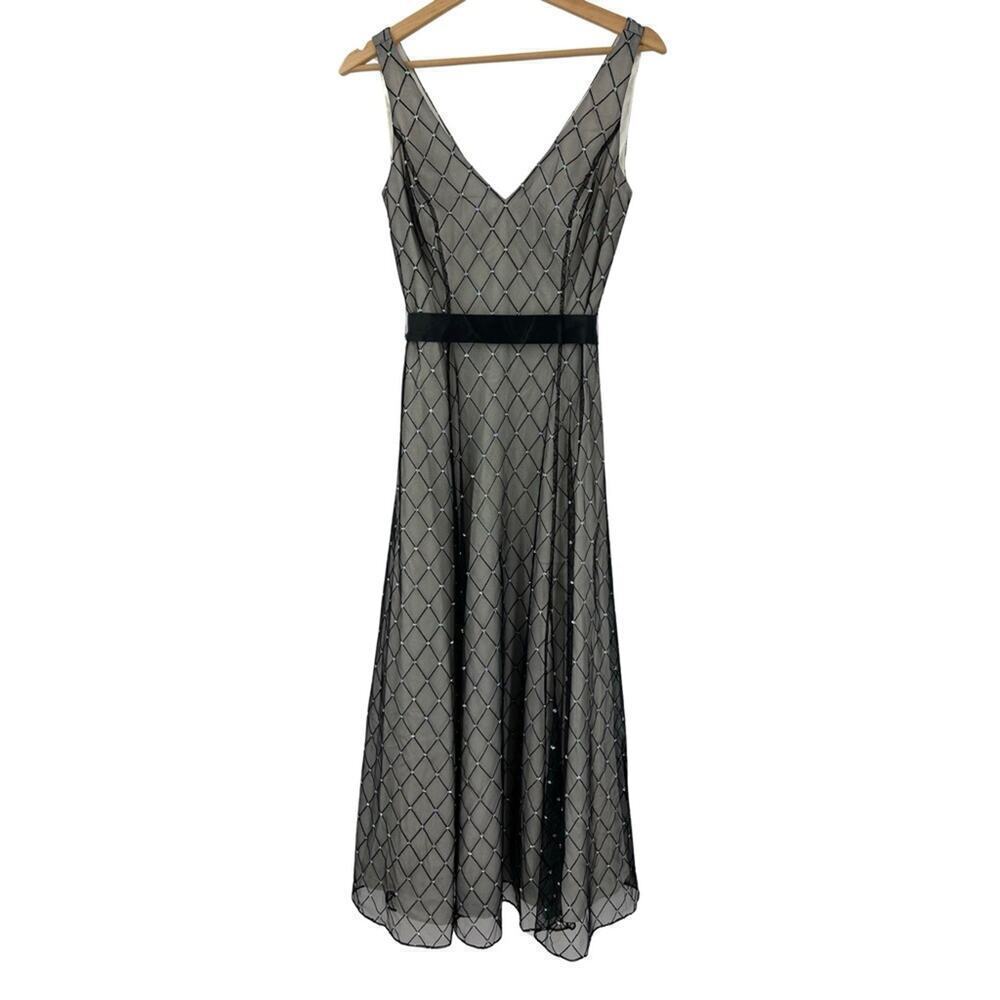 Papell Boutique Y2K Vintage Glitter Sparkle V-neck Dress Sz 4